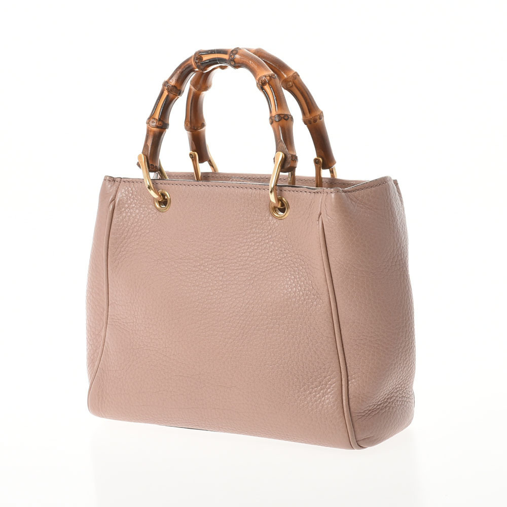 Gucci 2way Calfskin Handle Handbag Tan Beige Top Pink Bamboo